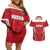 Custom Russia Football Couples Matching Off Shoulder Short Dress and Hawaiian Shirt Red Eagle Spirit - Wonder Print Shop