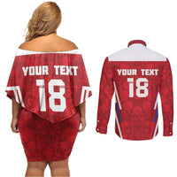 Custom Russia Football Couples Matching Off Shoulder Short Dress and Long Sleeve Button Shirt Red Eagle Spirit - Wonder Print Shop