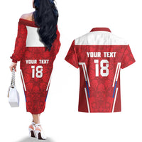 Custom Russia Football Couples Matching Off The Shoulder Long Sleeve Dress and Hawaiian Shirt Red Eagle Spirit - Wonder Print Shop