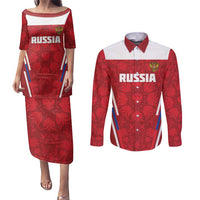 Custom Russia Football Couples Matching Puletasi and Long Sleeve Button Shirt Red Eagle Spirit - Wonder Print Shop