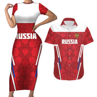 Custom Russia Football Couples Matching Short Sleeve Bodycon Dress and Hawaiian Shirt Red Eagle Spirit - Wonder Print Shop