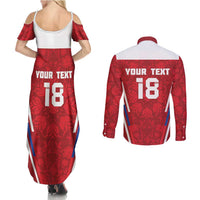 Custom Russia Football Couples Matching Summer Maxi Dress and Long Sleeve Button Shirt Red Eagle Spirit - Wonder Print Shop