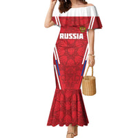 Custom Russia Football Family Matching Mermaid Dress and Hawaiian Shirt Red Eagle Spirit - Wonder Print Shop