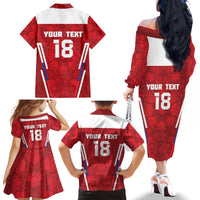 Custom Russia Football Family Matching Off The Shoulder Long Sleeve Dress and Hawaiian Shirt Red Eagle Spirit - Wonder Print Shop