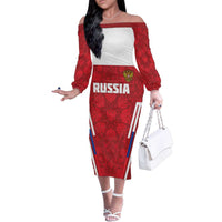 Custom Russia Football Family Matching Off The Shoulder Long Sleeve Dress and Hawaiian Shirt Red Eagle Spirit - Wonder Print Shop
