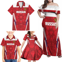 Custom Russia Football Family Matching Off Shoulder Maxi Dress and Hawaiian Shirt Red Eagle Spirit - Wonder Print Shop