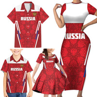 Custom Russia Football Family Matching Short Sleeve Bodycon Dress and Hawaiian Shirt Red Eagle Spirit - Wonder Print Shop