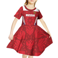 Custom Russia Football Kid Short Sleeve Dress Red Eagle Spirit - Wonder Print Shop