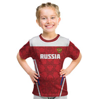 Custom Russia Football Kid T Shirt Red Eagle Spirit - Wonder Print Shop