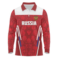 Custom Russia Football Long Sleeve Polo Shirt Red Eagle Spirit - Wonder Print Shop
