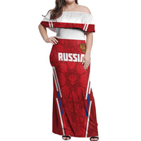 Custom Russia Football Off Shoulder Maxi Dress Red Eagle Spirit - Wonder Print Shop