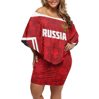 Custom Russia Football Off Shoulder Short Dress Red Eagle Spirit - Wonder Print Shop