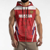 Custom Russia Football Sleeveless Zip Hoodie Red Eagle Spirit - Wonder Print Shop