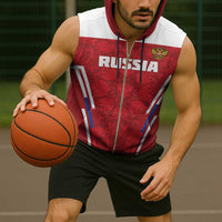 Custom Russia Football Sleeveless Zip Hoodie Red Eagle Spirit - Wonder Print Shop