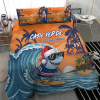 Cape Verde Christmas Bedding Set Shark Surfing Holiday Beach Style - Wonder Print Shop