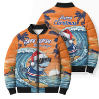 Cape Verde Christmas Bomber Puffer Jacket Shark Surfing Holiday Beach Style - Wonder Print Shop