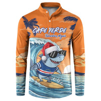 Cape Verde Christmas Button Sweatshirt Shark Surfing Holiday Beach Style - Wonder Print Shop