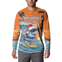 Cape Verde Christmas Button Sweatshirt Shark Surfing Holiday Beach Style - Wonder Print Shop