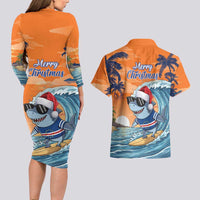 Cape Verde Christmas Couples Matching Long Sleeve Bodycon Dress and Hawaiian Shirt Shark Surfing Holiday Beach Style - Wonder Print Shop