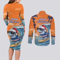 Cape Verde Christmas Couples Matching Long Sleeve Bodycon Dress and Long Sleeve Button Shirt Shark Surfing Holiday Beach Style - Wonder Print Shop
