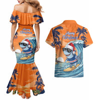 Cape Verde Christmas Couples Matching Mermaid Dress and Hawaiian Shirt Shark Surfing Holiday Beach Style - Wonder Print Shop