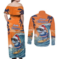 Cape Verde Christmas Couples Matching Off Shoulder Maxi Dress and Long Sleeve Button Shirt Shark Surfing Holiday Beach Style - Wonder Print Shop