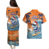 Cape Verde Christmas Couples Matching Puletasi and Hawaiian Shirt Shark Surfing Holiday Beach Style - Wonder Print Shop