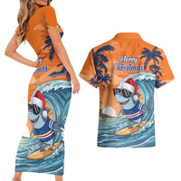 Cape Verde Christmas Couples Matching Short Sleeve Bodycon Dress and Hawaiian Shirt Shark Surfing Holiday Beach Style - Wonder Print Shop