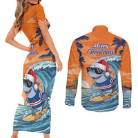 Cape Verde Christmas Couples Matching Short Sleeve Bodycon Dress and Long Sleeve Button Shirt Shark Surfing Holiday Beach Style - Wonder Print Shop