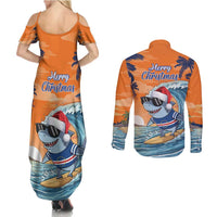 Cape Verde Christmas Couples Matching Summer Maxi Dress and Long Sleeve Button Shirt Shark Surfing Holiday Beach Style - Wonder Print Shop