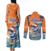 Cape Verde Christmas Couples Matching Tank Maxi Dress and Long Sleeve Button Shirt Shark Surfing Holiday Beach Style - Wonder Print Shop