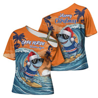 Cape Verde Christmas Cross Shoulder Shirt Shark Surfing Holiday Beach Style - Wonder Print Shop