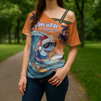 Cape Verde Christmas Cross Shoulder Shirt Shark Surfing Holiday Beach Style - Wonder Print Shop