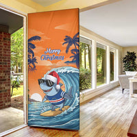 Cape Verde Christmas Door Cover Shark Surfing Holiday Beach Style - Wonder Print Shop