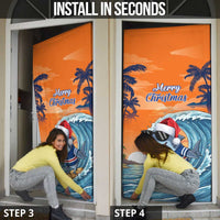 Cape Verde Christmas Door Cover Shark Surfing Holiday Beach Style - Wonder Print Shop