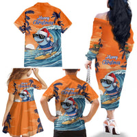 Cape Verde Christmas Family Matching Off The Shoulder Long Sleeve Dress and Hawaiian Shirt Shark Surfing Holiday Beach Style - Wonder Print Shop