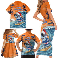 Cape Verde Christmas Family Matching Short Sleeve Bodycon Dress and Hawaiian Shirt Shark Surfing Holiday Beach Style - Wonder Print Shop