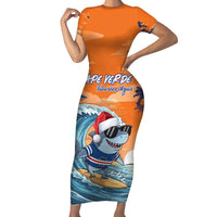 Cape Verde Christmas Family Matching Short Sleeve Bodycon Dress and Hawaiian Shirt Shark Surfing Holiday Beach Style - Wonder Print Shop