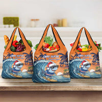 Cape Verde Christmas Grocery Bag Shark Surfing Holiday Beach Style - Wonder Print Shop