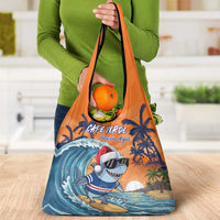 Cape Verde Christmas Grocery Bag Shark Surfing Holiday Beach Style - Wonder Print Shop