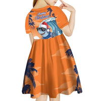Cape Verde Christmas Kid Short Sleeve Dress Shark Surfing Holiday Beach Style - Wonder Print Shop