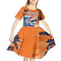Cape Verde Christmas Kid Short Sleeve Dress Shark Surfing Holiday Beach Style - Wonder Print Shop
