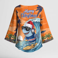 Cape Verde Christmas Kimono Sleeve Blouse Shark Surfing Holiday Beach Style - Wonder Print Shop