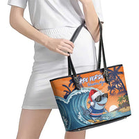 Cape Verde Christmas Leather Tote Bag Shark Surfing Holiday Beach Style - Wonder Print Shop