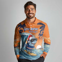 Cape Verde Christmas Long Sleeve Polo Shirt Shark Surfing Holiday Beach Style - Wonder Print Shop