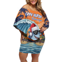 Cape Verde Christmas Off Shoulder Short Dress Shark Surfing Holiday Beach Style - Wonder Print Shop