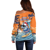 Cape Verde Christmas Off Shoulder Sweater Shark Surfing Holiday Beach Style - Wonder Print Shop