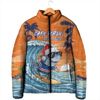 Cape Verde Christmas Padded Jacket Shark Surfing Holiday Beach Style - Wonder Print Shop