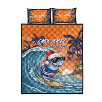 Cape Verde Christmas Quilt Bed Set Shark Surfing Holiday Beach Style - Wonder Print Shop