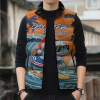 Cape Verde Christmas Sleeveless Puffer Jacket Shark Surfing Holiday Beach Style - Wonder Print Shop